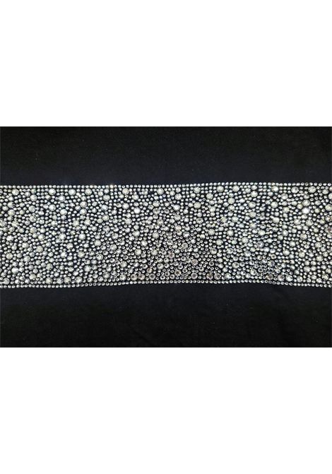 Felpa Girocollo Oversize Nera con Bande di Strass Argento TWENTY FOURHAITCH | A0307NERO